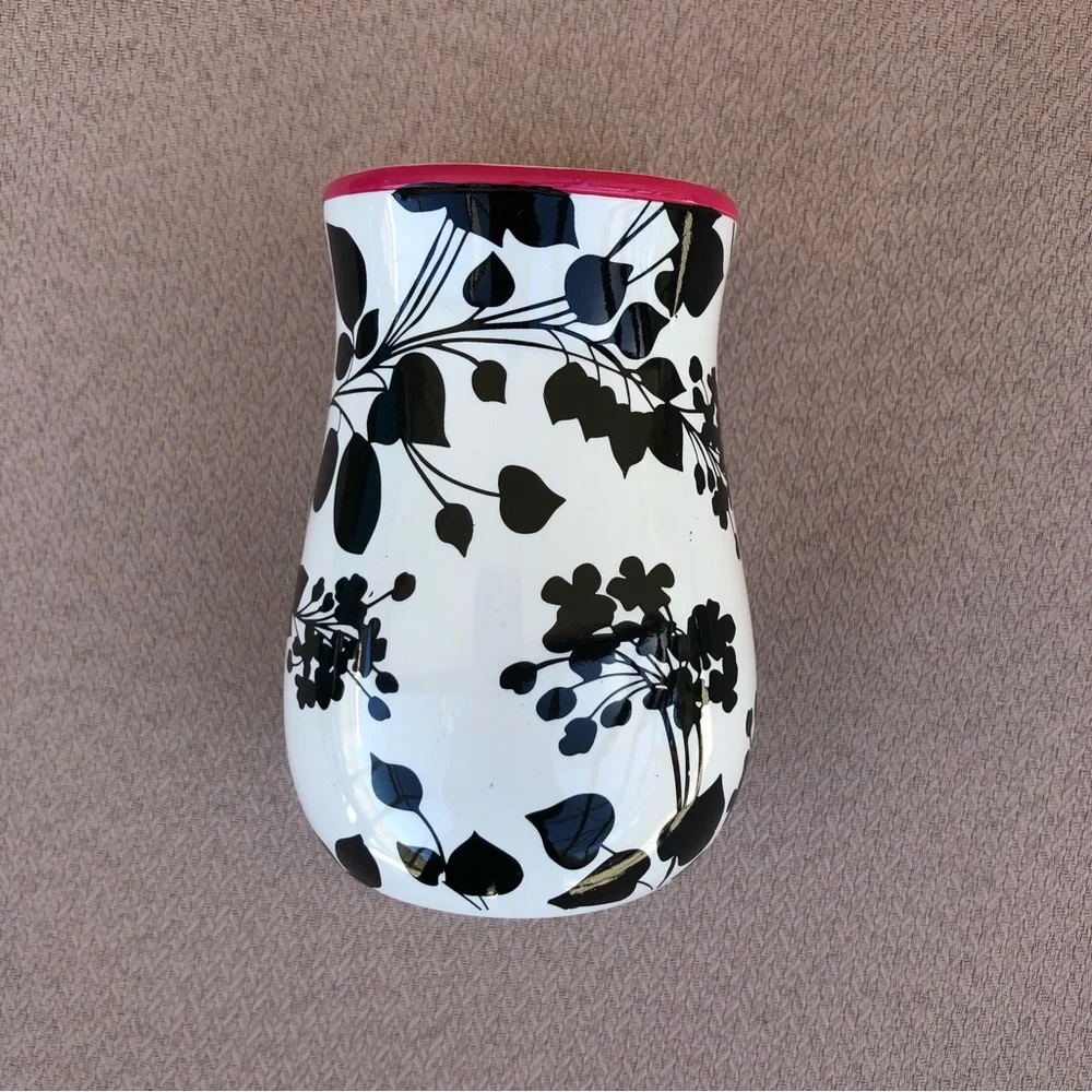 Steve Madden Ceramic Juliet Soap Dish Vase Black White floral Bathroom Accessory
